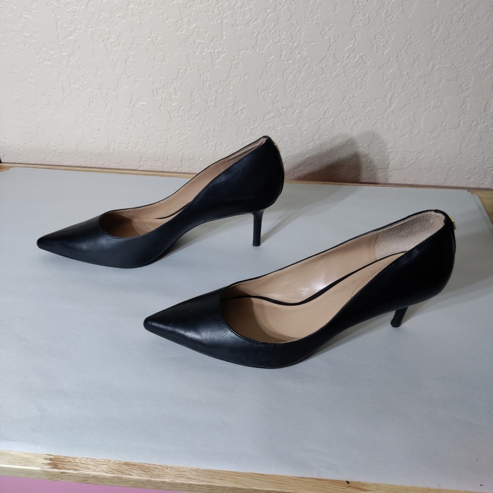 Lauren Ralph Lauren Womens Black Leather Pointed Toe Kitten Heel Pumps Size 11B